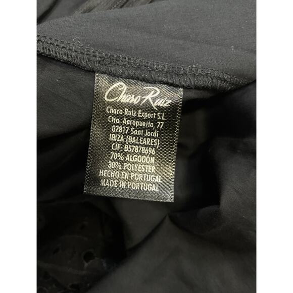 Charo Ruiz Denim Jean Off-The-Shoulder Black Belted Broderie Anglaise - Picture 5 of 5